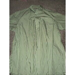 Duluth Trading Co Mens L Green  White Check Short Sleeve Button Up Poplin Shirt